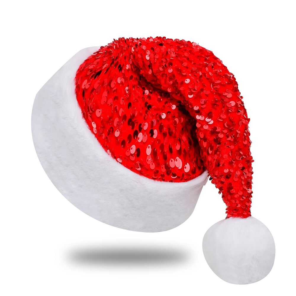 5996 Sequin Santa Hat, Unisex Santa Hat for Adults with Shiny Sequin